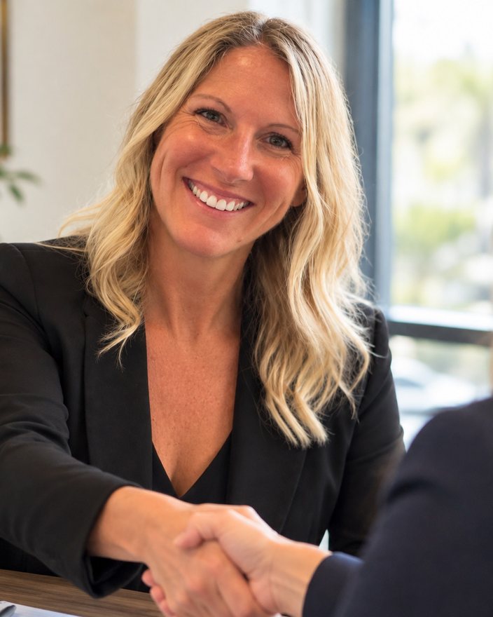 Jessica Skinner shaking hands with a client at Advantage Mortgage Processing